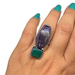 Hand Crafted Purple and Green Statement Ring